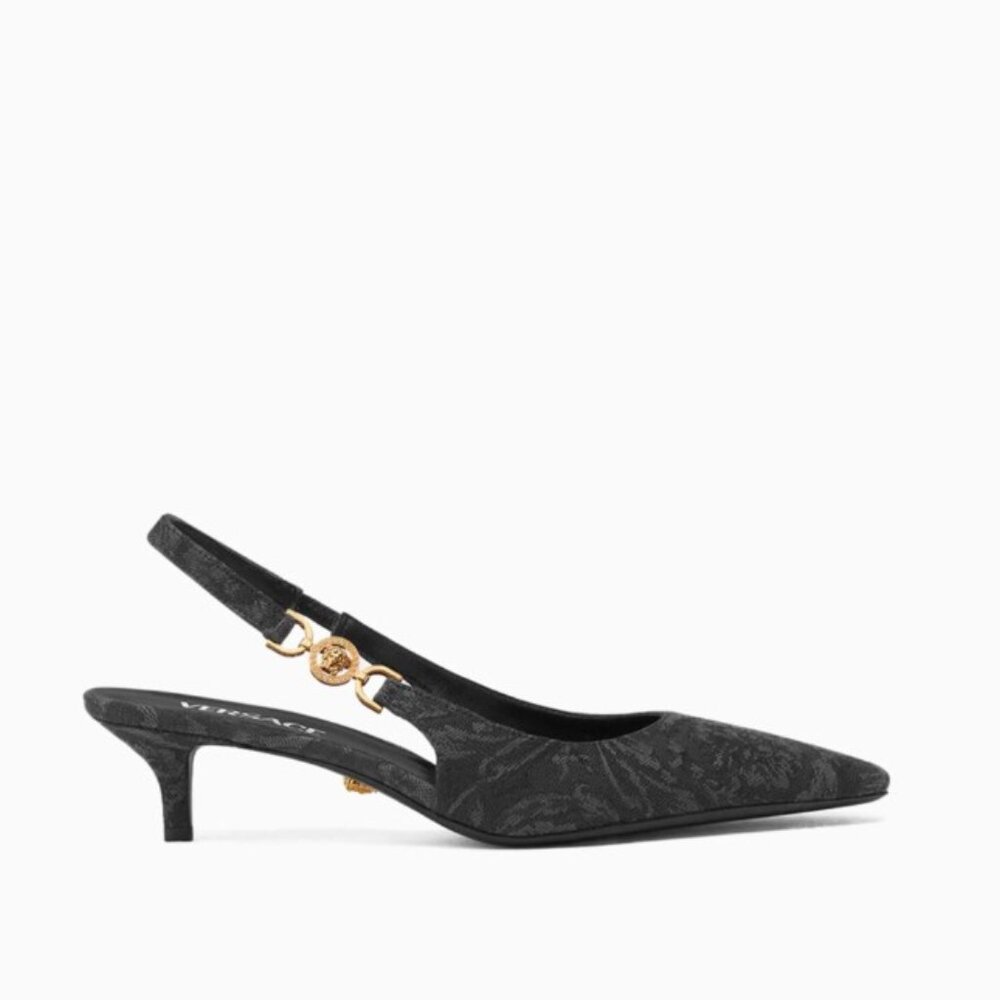 Versace Medusa Slingback 40 in Barocco Jacquard Pump in Black